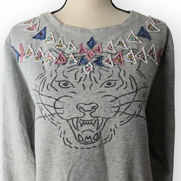 Anthropologie Luna Mercantile Co Tiger Graphic Patchwork Oversize Sweatshirt M - Picture 5 of 9